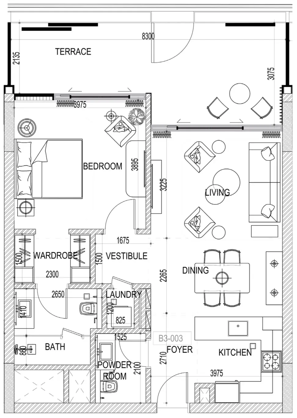 Naseem Al Jurf 1 bed floor plan, 969 sqft