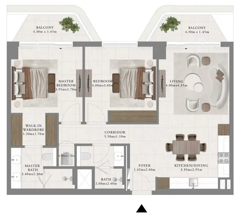 Sera 2 2 bed floor plan, 1,195 sqft
