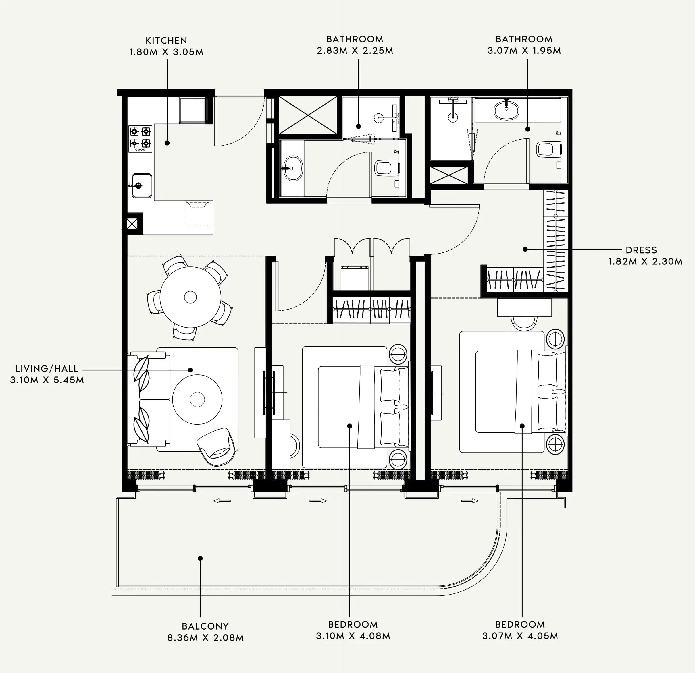 Azizi Venice 2 bed floor plan, 1,117 sqft