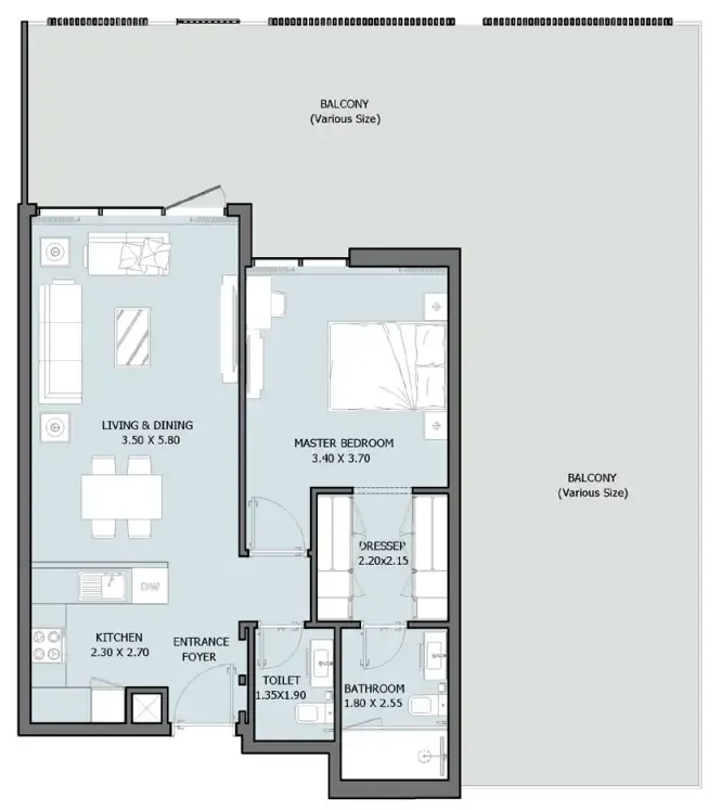 Verdana VIII 1 bed floor plan, 1,381 – 1,508 sqft