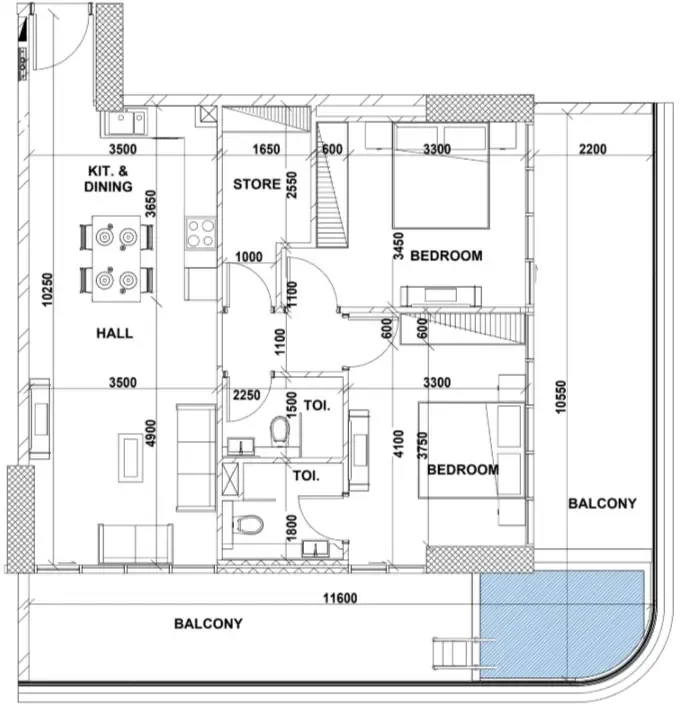 Peace Lagoons 2 bed floor plan, 1,379 sqft