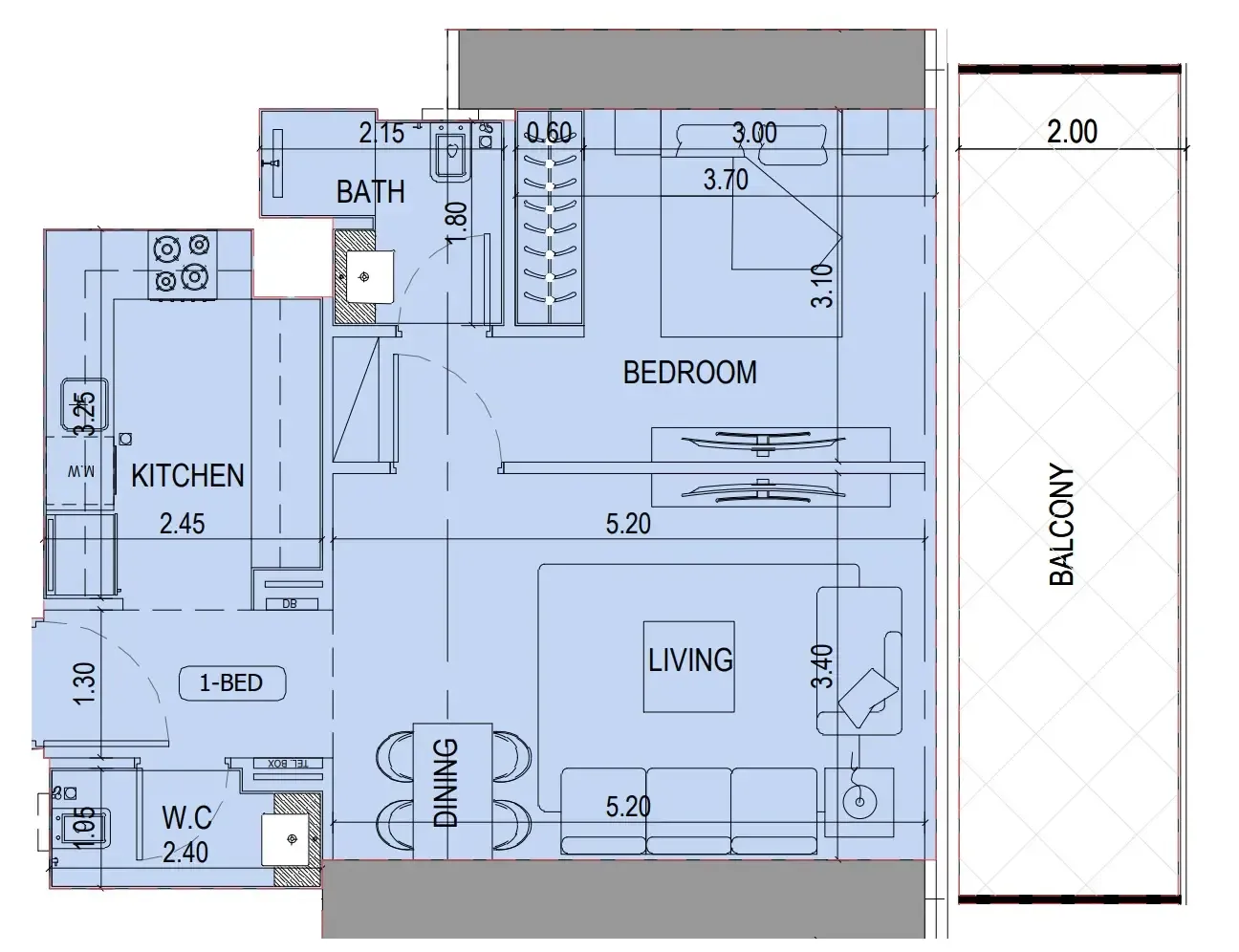 Binghatti Sky Terraces 1 bed floor plan, 755 sqft