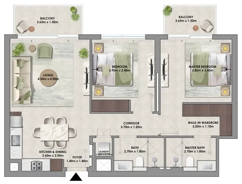 Palace Residences Hillside Towers A & B 2 bed floor plan, 1,062 sqft