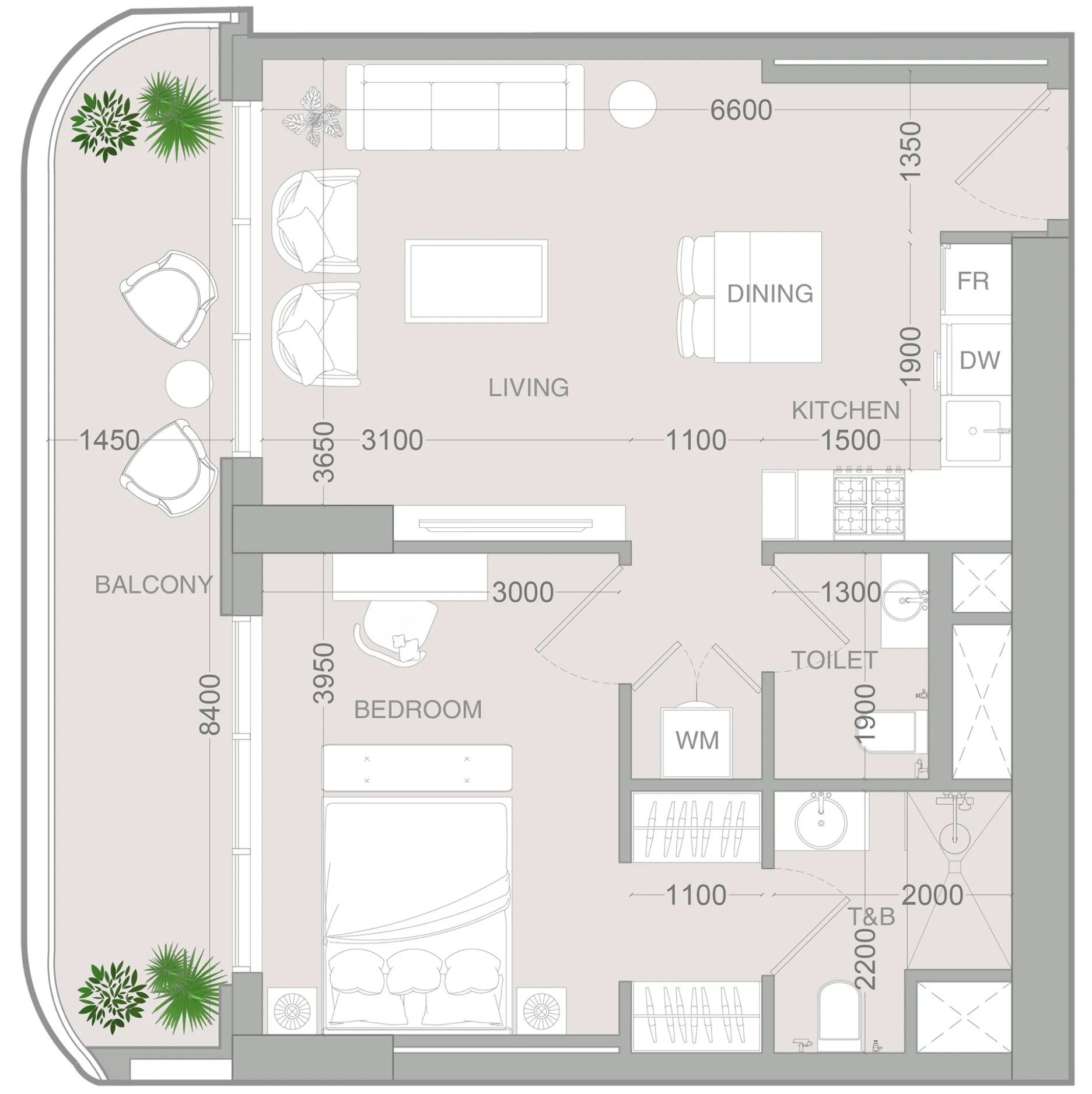 ALTA V1EW 1 bed floor plan, 735 sqft