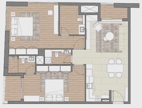 Concept 7 Residences 2 bed floor plan, 1,148 sqft