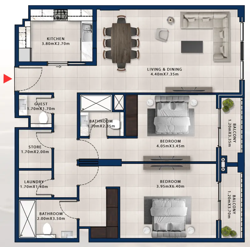 Asayel Avenue 2 bed floor plan, 1,469 sqft