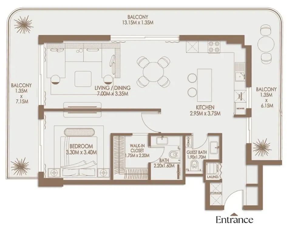 Veona by Gutti 2 bed floor plan, 1,257 sqft