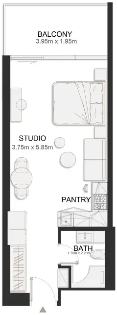 Ashley Hills Studio floor plan, 486 sqft