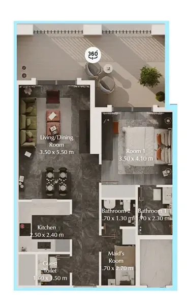 Bab Al Qasr Garden Residences 65 1 bed floor plan, 897 sqft