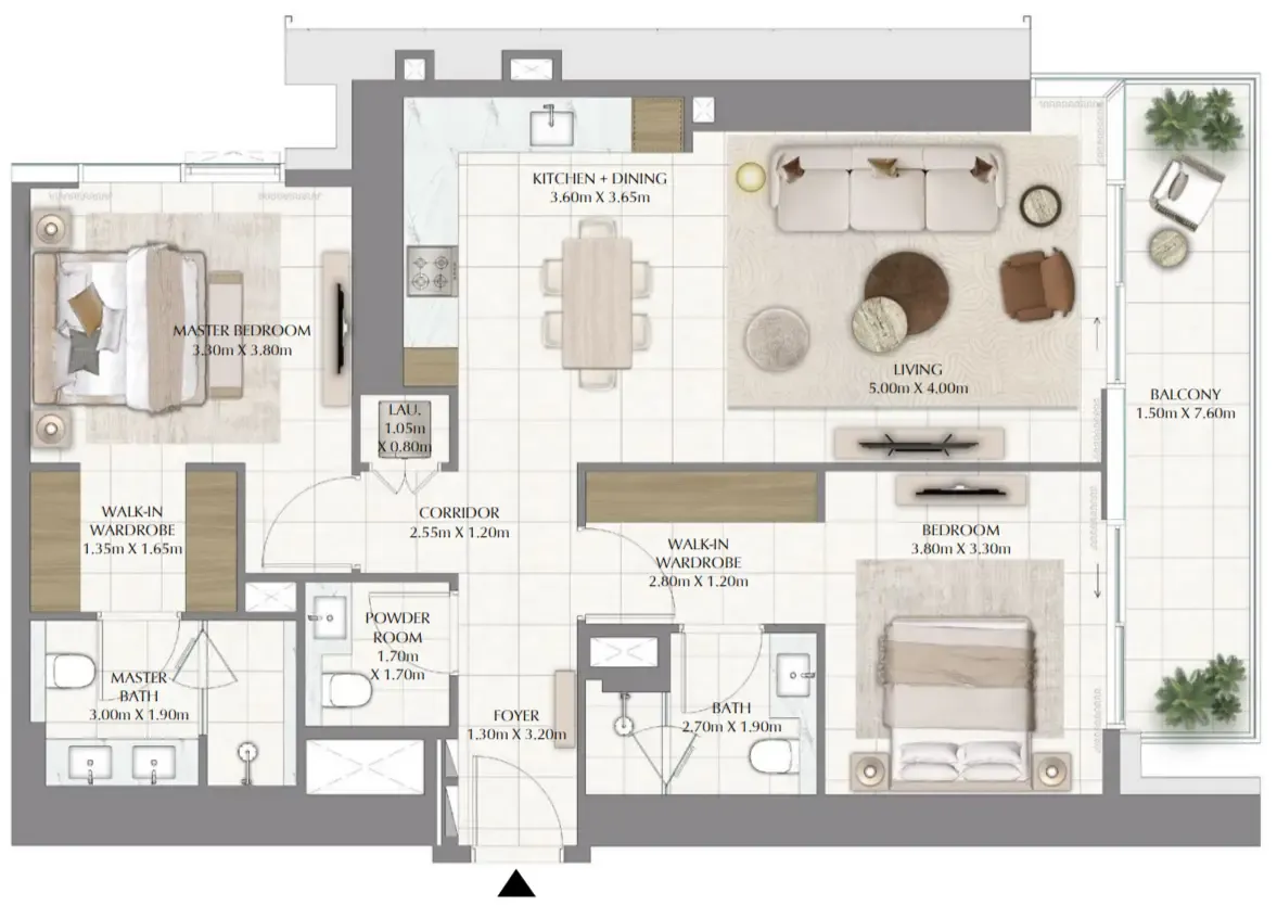 Valia 2 bed floor plan, 1,257 sqft