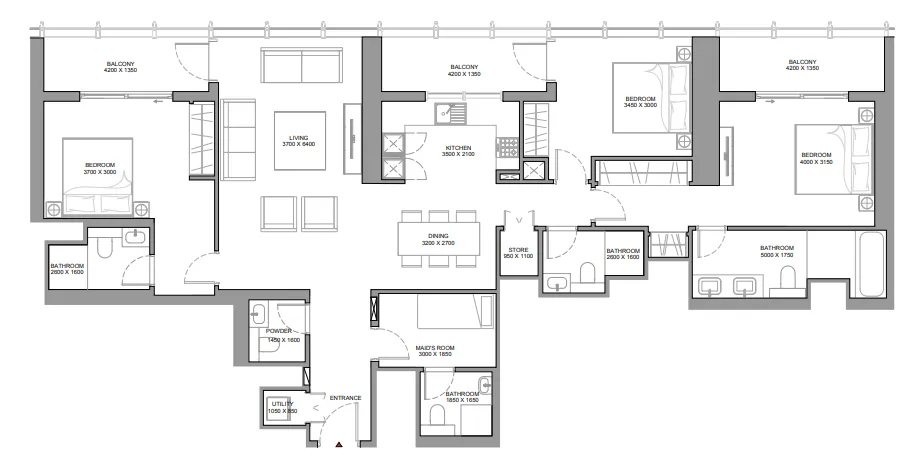 The Element at Sobha One 3 bed floor plan, 1,874 sqft