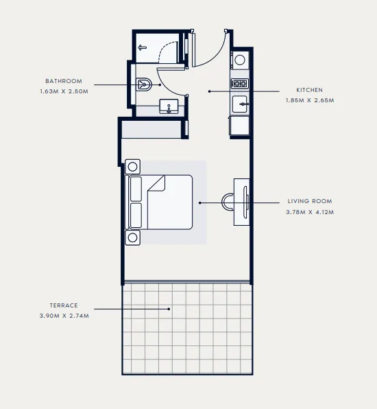 Riviera 65 Studio floor plan, 437 sqft