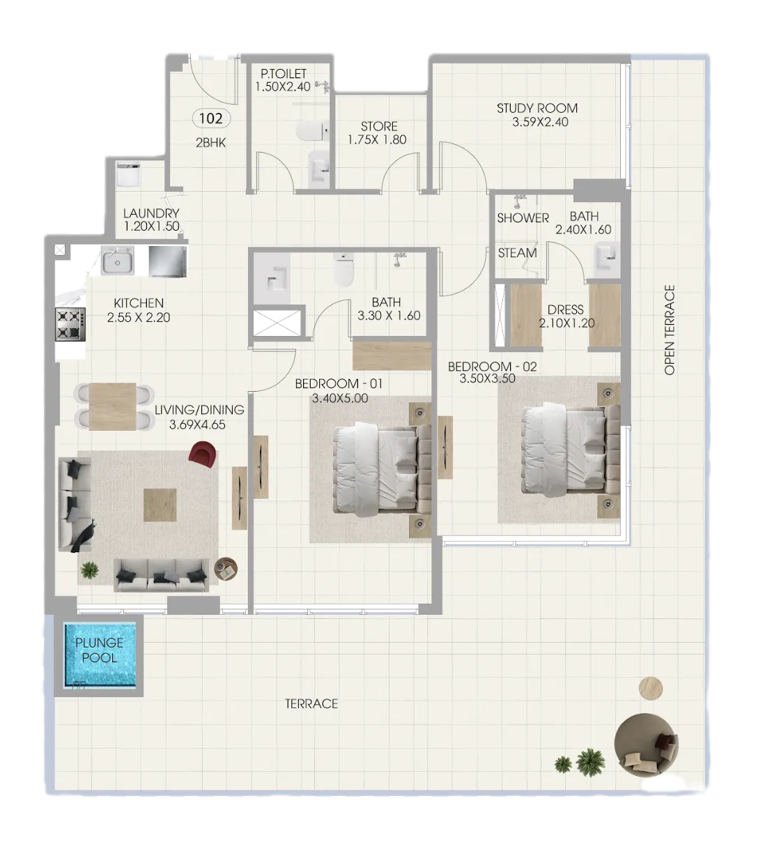 Bonds Avenue 2 bed floor plan, 1,801 sqft