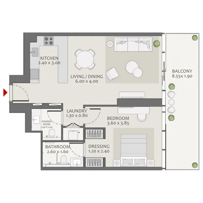 Avenue Park Towers 2 at Wasl 1 1 bed floor plan, 982 sqft