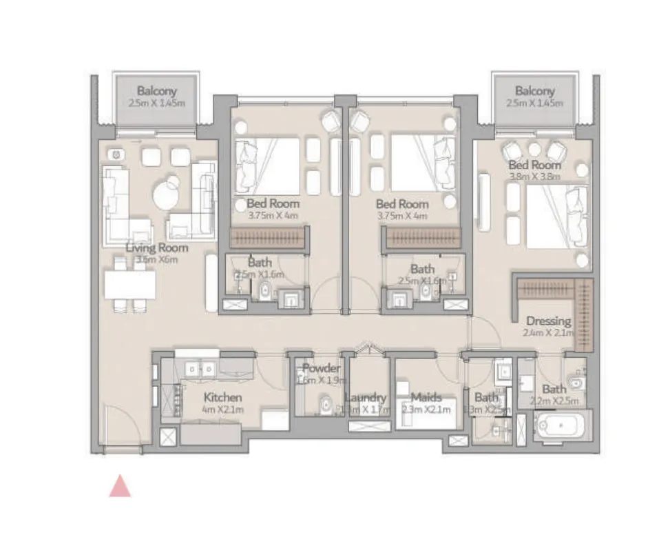 South Square Tower S1 3 bed floor plan, 1,590 sqft