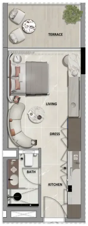 South Lofts Studio floor plan, 354 sqft