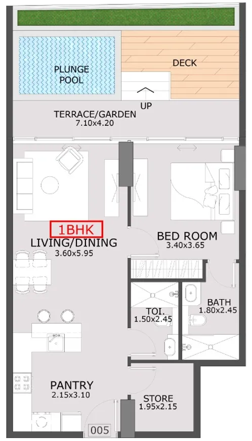 Azra Residence 1 bed floor plan, 1,023 sqft