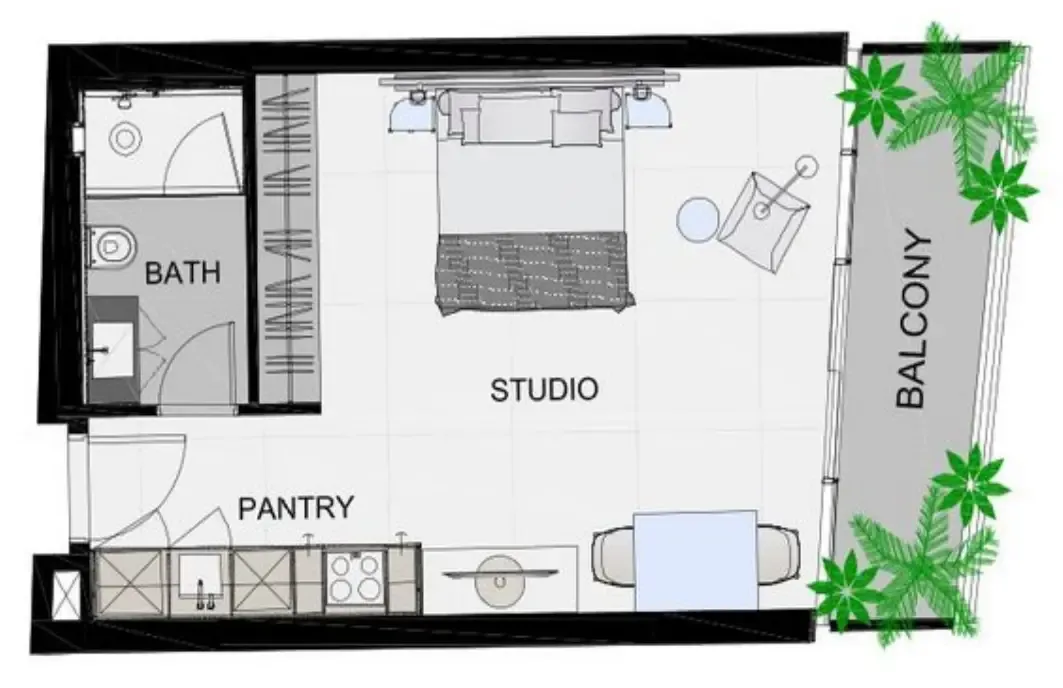 The Community Sports Arena Studio floor plan, 512 sqft