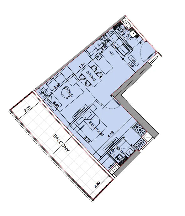 Binghatti Aquarise 1 bed floor plan, 832 sqft