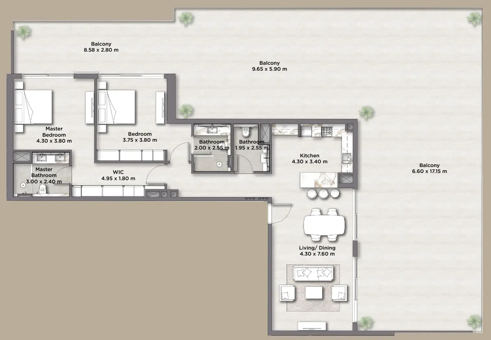 Riviera Lodge 2 bed floor plan, 3,505 sqft