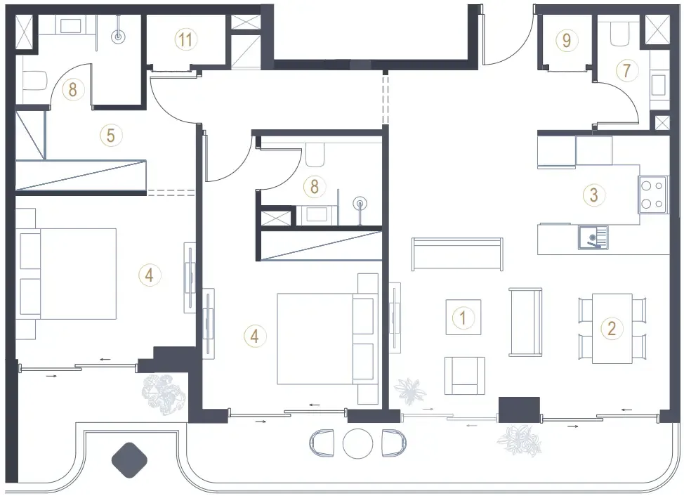 Liora 2 bed floor plan, 1,233 – 1,265 sqft