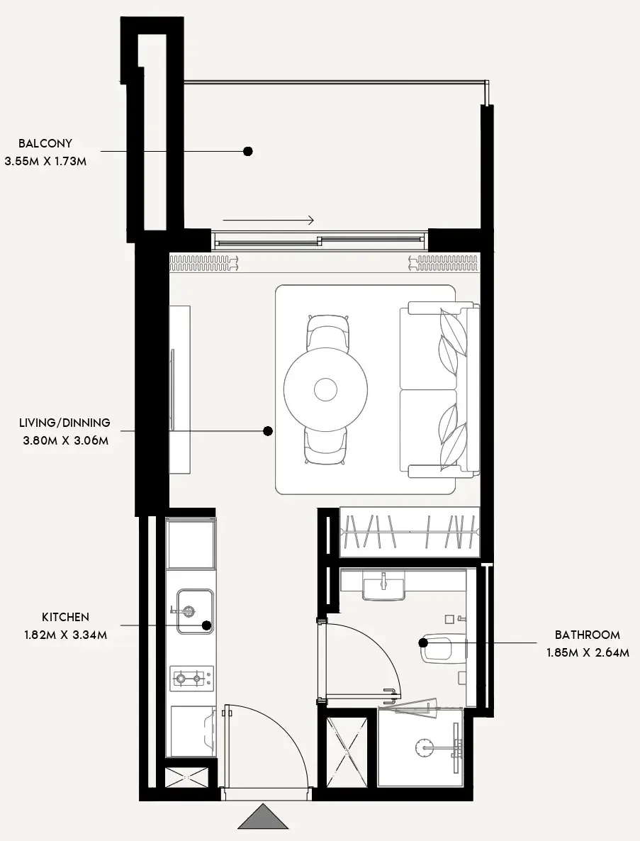 Azizi Venice Studio floor plan, 354 sqft