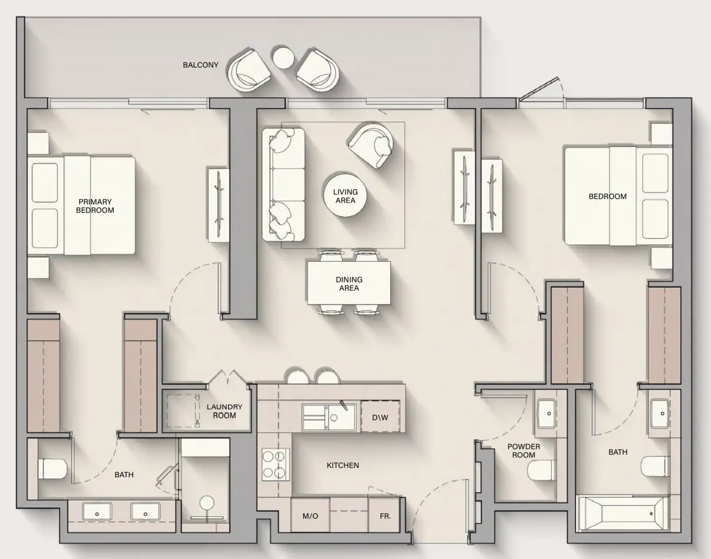 The Hillgate 2 bed floor plan, 1,198 sqft
