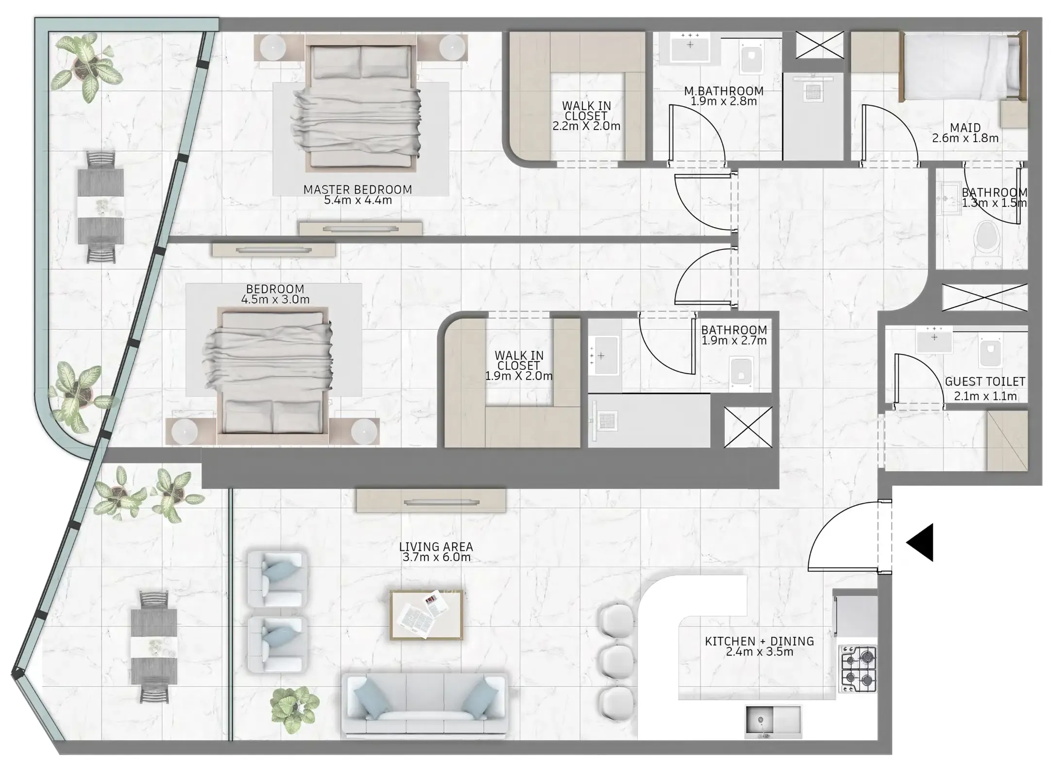 Al Habtoor Tower 2 bed floor plan, 1,514 sqft