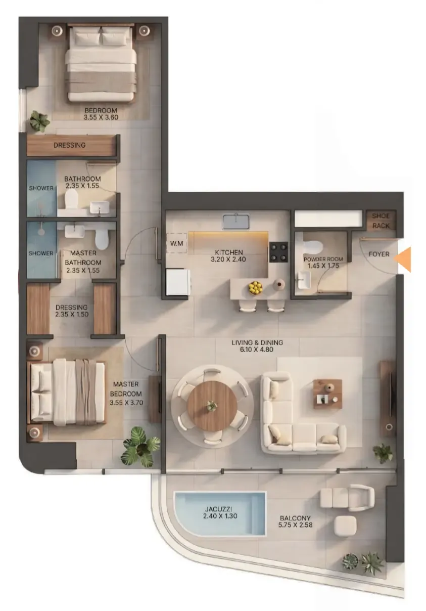 Zen Lagoons by Sanzen 2 bed floor plan, 1,158 sqft