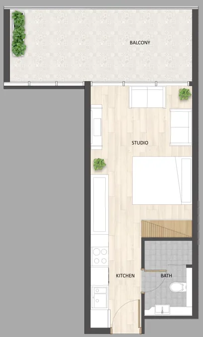 Barari Palace Studio floor plan, 481 – 493 sqft
