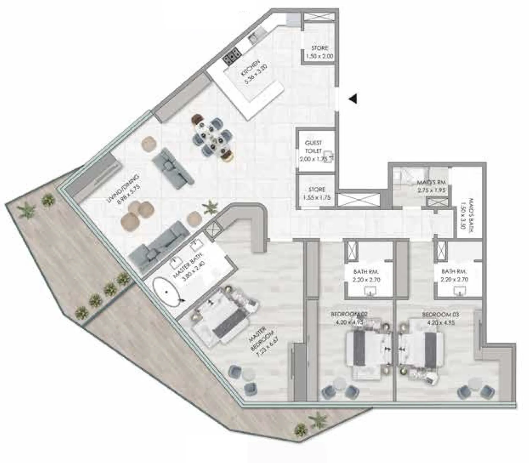 Habtoor Grand Residences 3 bed floor plan, 3,223 sqft