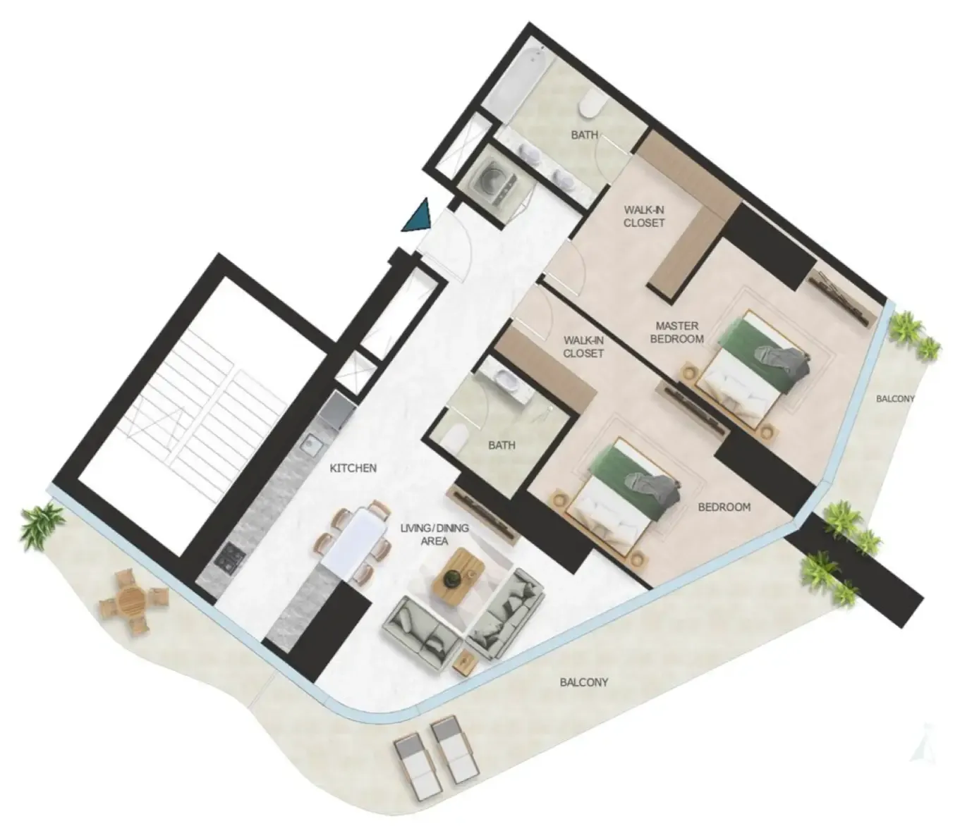 Oystra 2 bed floor plan, 1,616 sqft