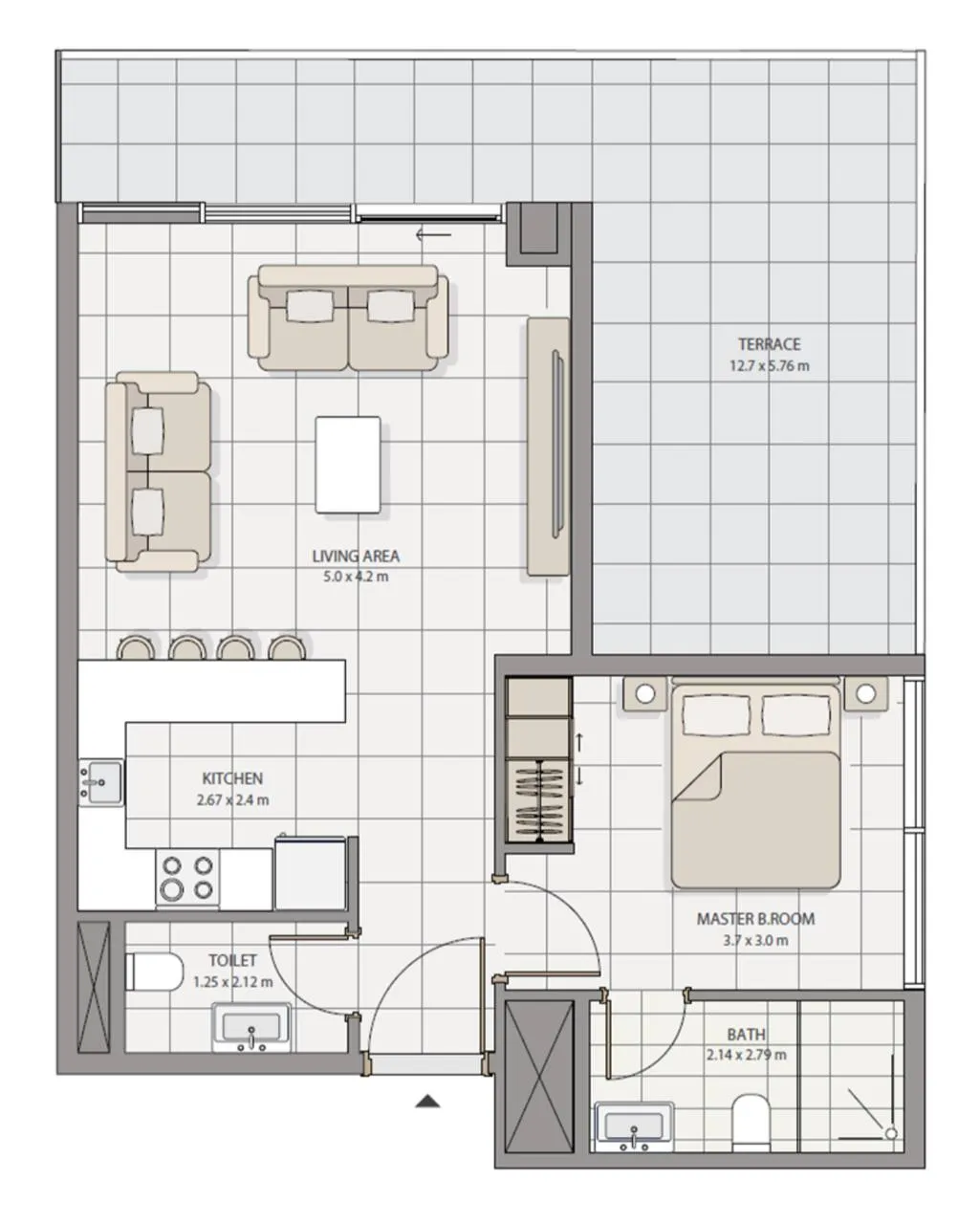 The Icon Tower 1 bed floor plan, 637 sqft