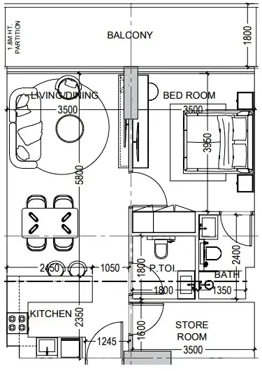 Al Haseen Residences 6 1 bed floor plan, 791 sqft