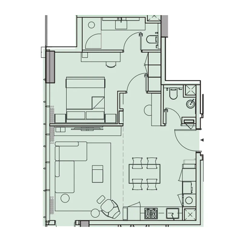 Wynwood Horizon 1 bed floor plan, 739 sqft