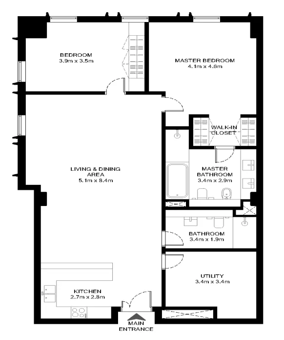 Al Waha 2 bed floor plan, 1,388 sqft