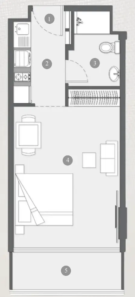 Elevia Residences  Studio floor plan, 407 sqft