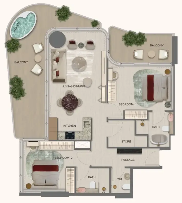 Treppan Serenique Residences 2 bed floor plan, 1,483 sqft
