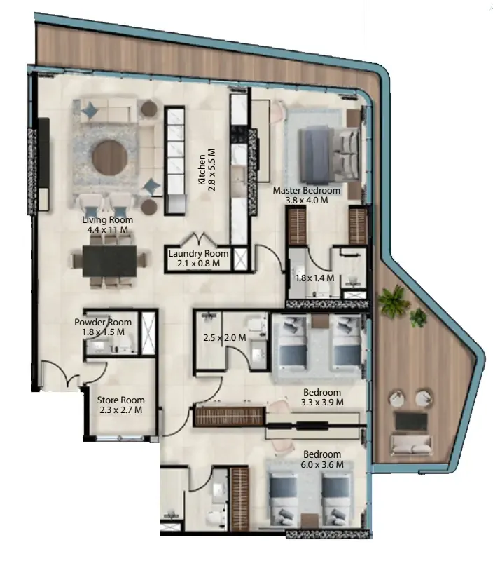 Cresswell Views 3 bed floor plan, 2,152 sqft