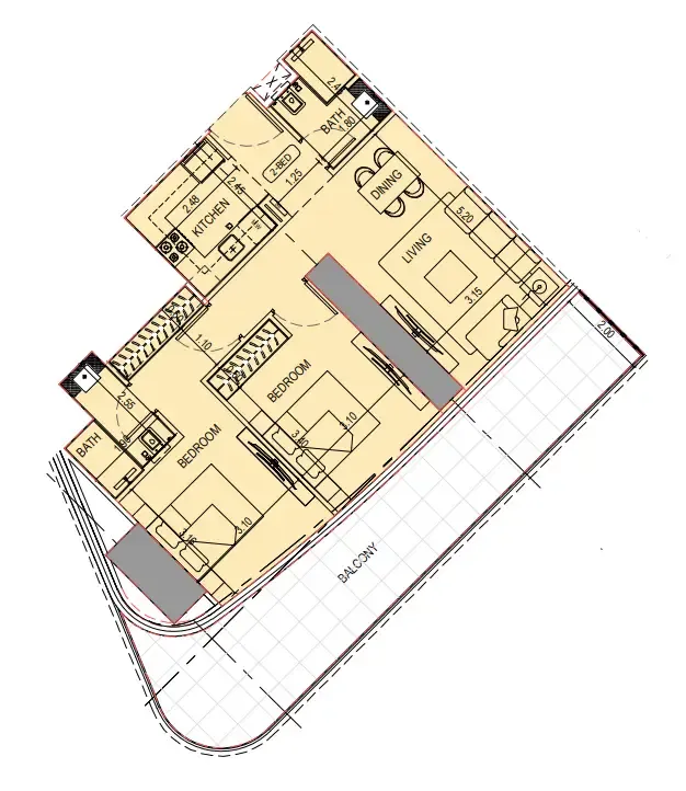 Binghatti Sky Terraces 2 bed floor plan, 1,117 sqft