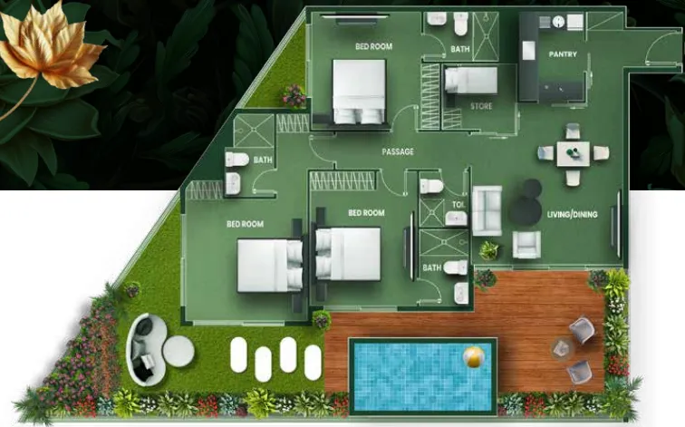 Vincitore Aqua Flora 3 bed floor plan, 2,222 – 2,248 sqft