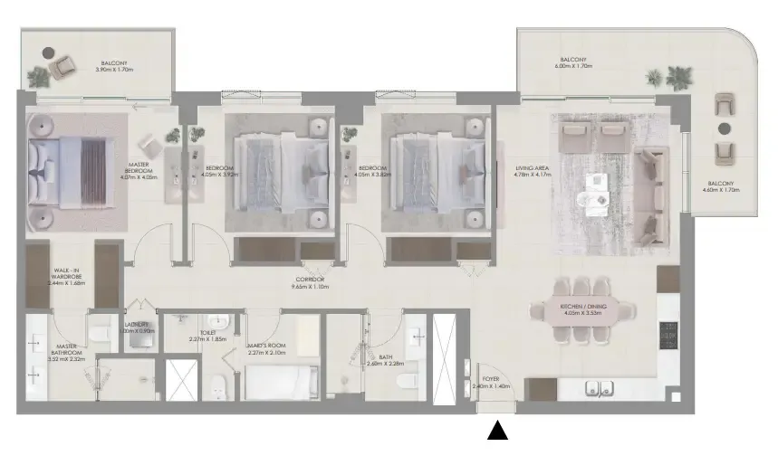 Aurea 3 bed floor plan, 1,698 sqft