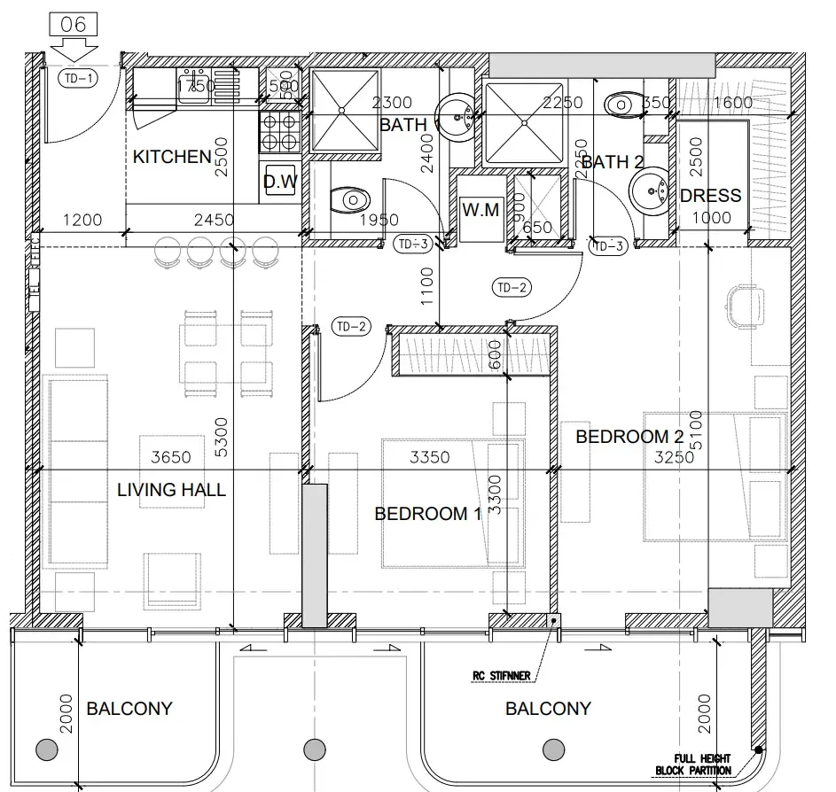 Oak Yard 2 bed floor plan, 1,066 sqft