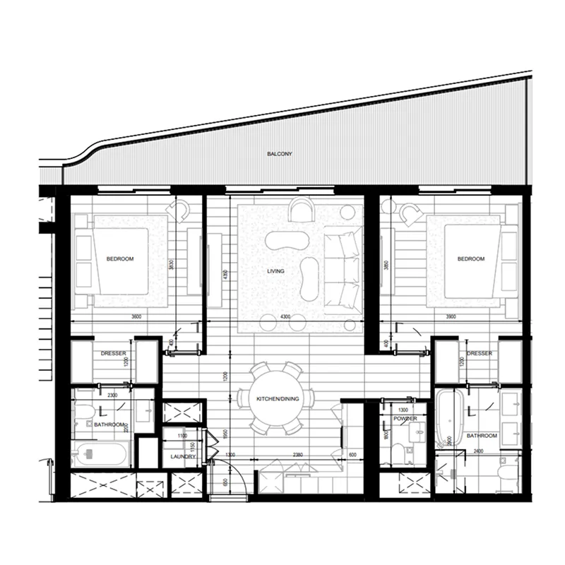 Nikki Beach Residences 2 bed floor plan, 1,280 sqft