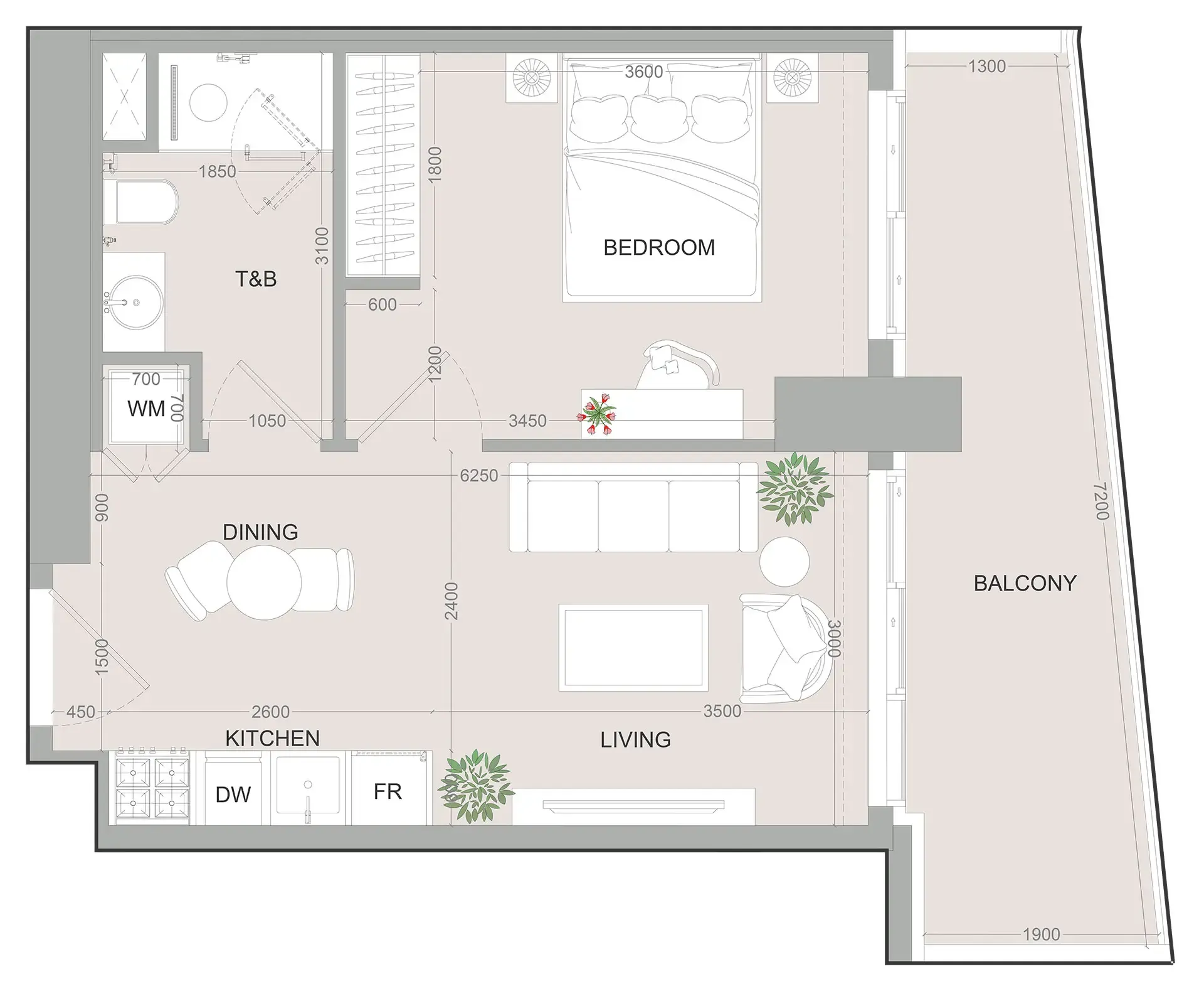 SKY LEVEL 1 1 bed floor plan, 596 sqft