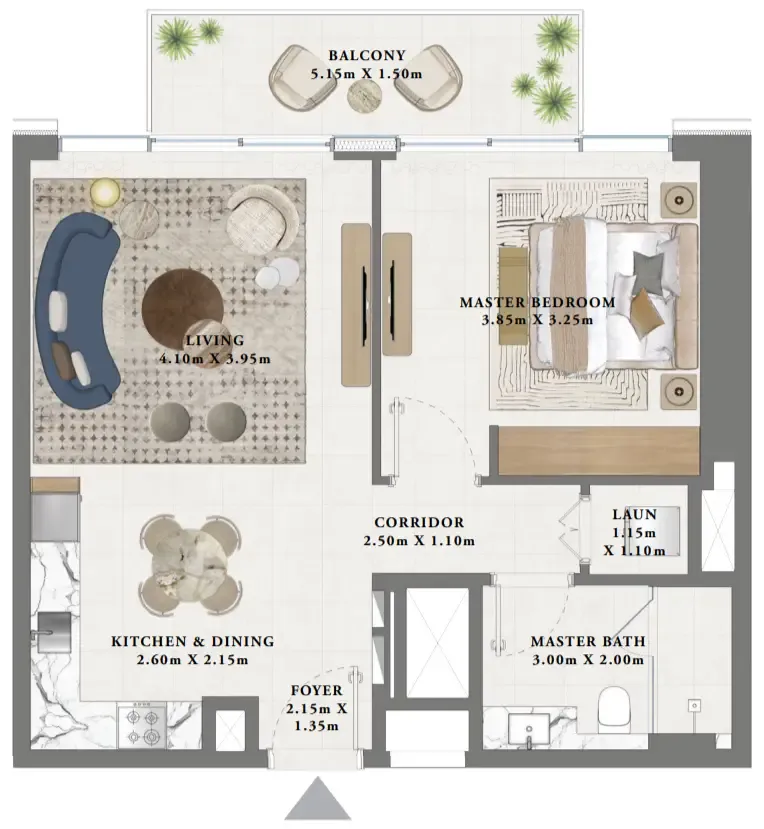 Altan 1 bed floor plan, 768 sqft