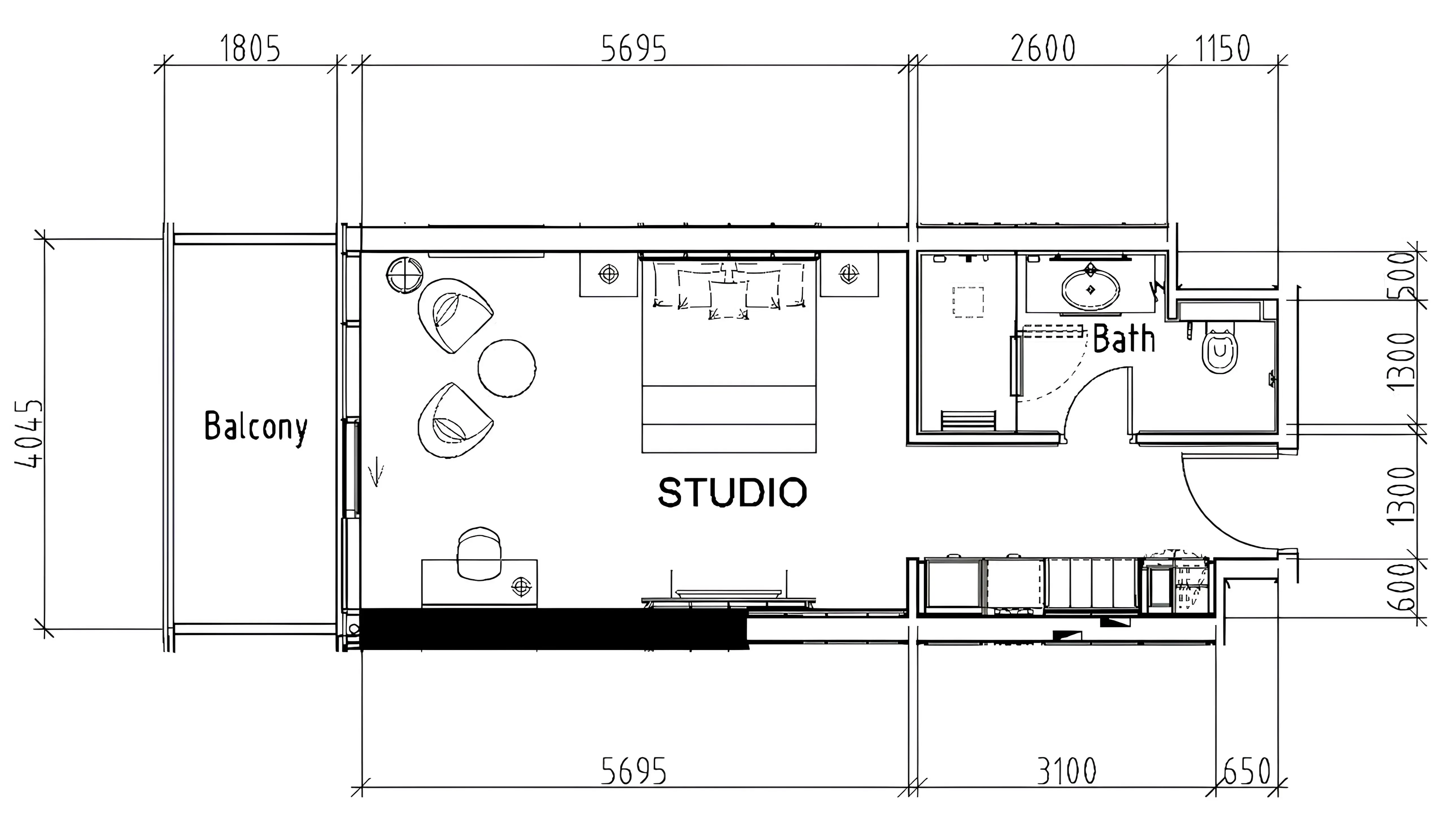 Damac Hills - Artesia Studio floor plan, 495 sqft