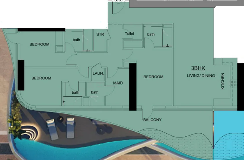 Volga Tower 3 bed floor plan, 1,874 sqft