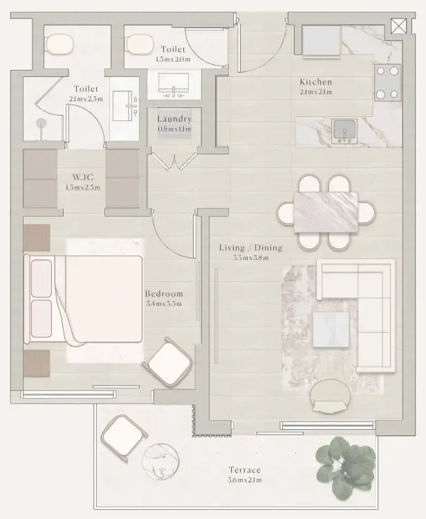 Emerge Residences 1 bed floor plan, 770 sqft