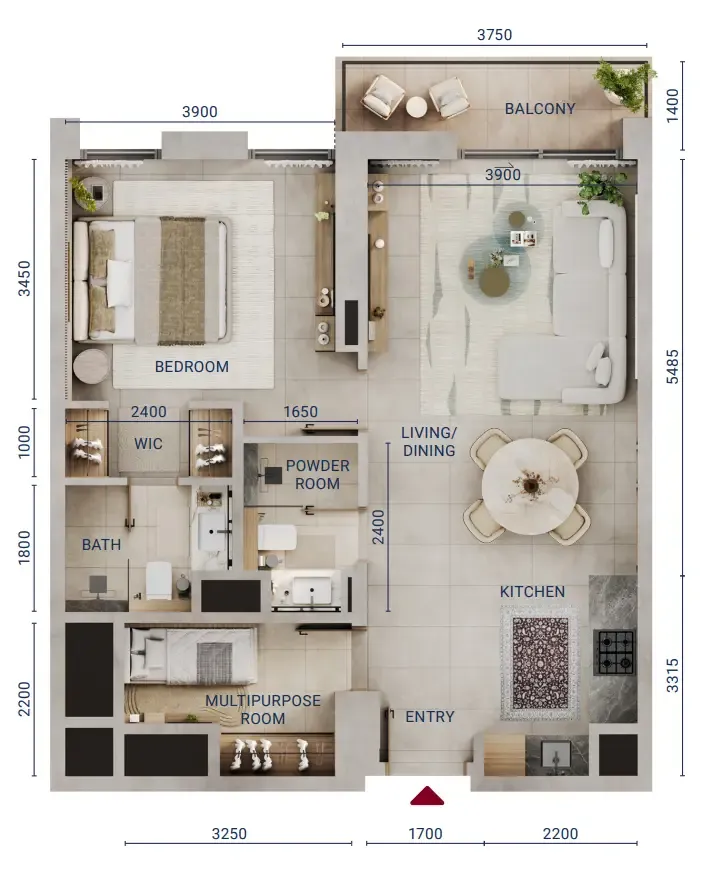 Mirdad 1 bed floor plan, 826 sqft